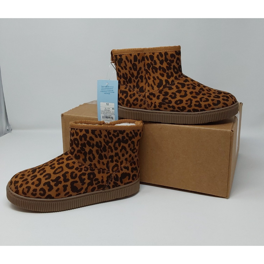 New Cat & Jack Leopard Print Ankle Boots Zipper Booties Girls Size 12